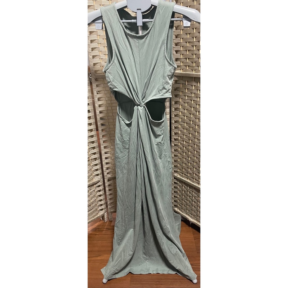 Beyond Yoga Around The World Front Twist Dress Sage Green Cutout Midi Size S